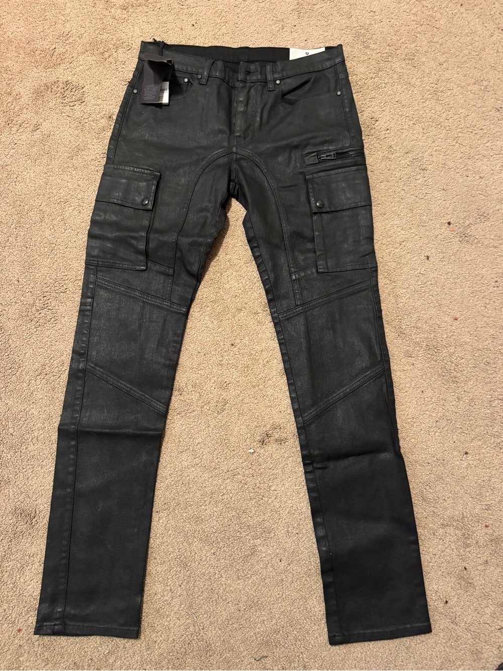 Belstaff Black Waxed Cargo Trousers